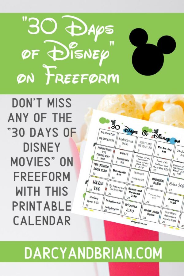 Freeform 30 Days of Disney Movies September 2019 Printable Schedule