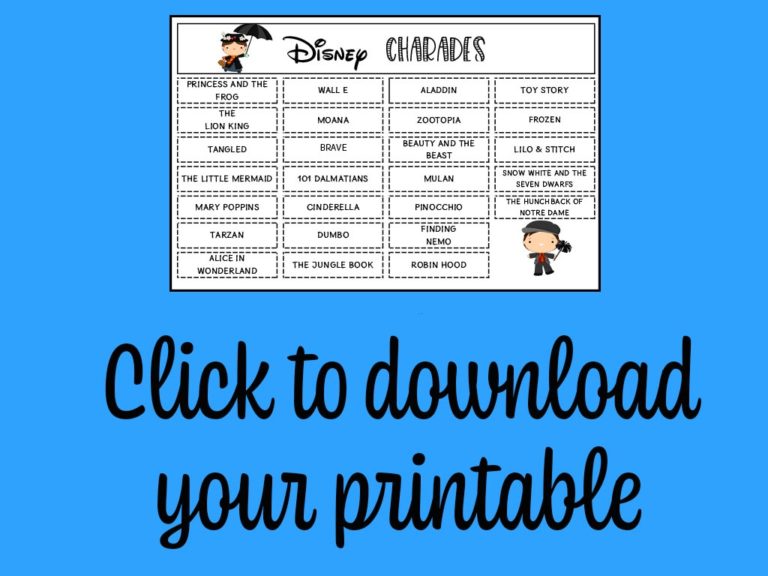 Printable Disney Themed Charades Game for Kids