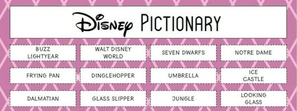 Free Printable Disney Themed Pictionary Game for Kids