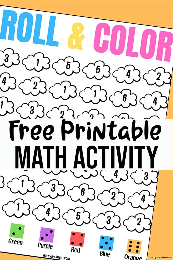 printable cloud roll and color dice game for preschool and kindergarten