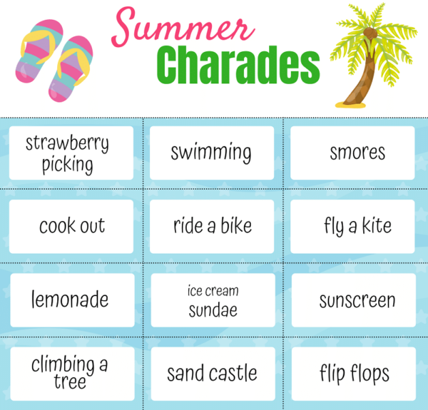 Summer Charades Word List