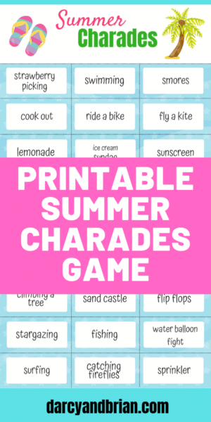 Printable Summer Charades Game for Kids