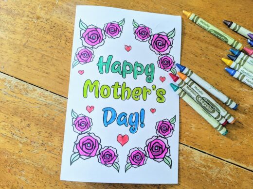 Printable Rose Mother's Day Card for Kids to Color