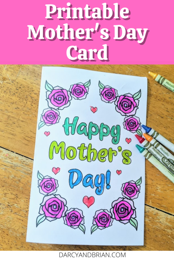 printable rose mothers day card for kids to color