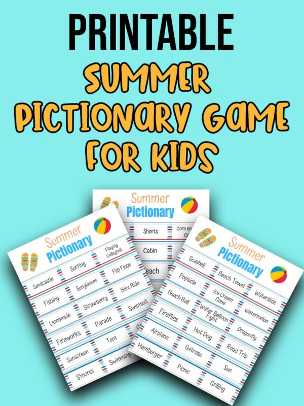 Printable Summer Pictionary Game for Kids