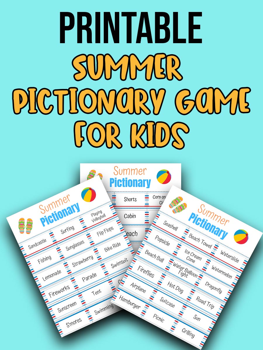 Summer Pictionary Words for Kids Free Printable Game