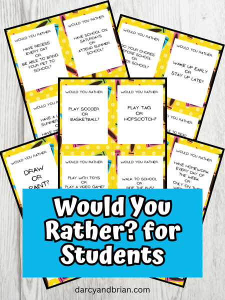 Would You Rather Questions for Students Printable Game