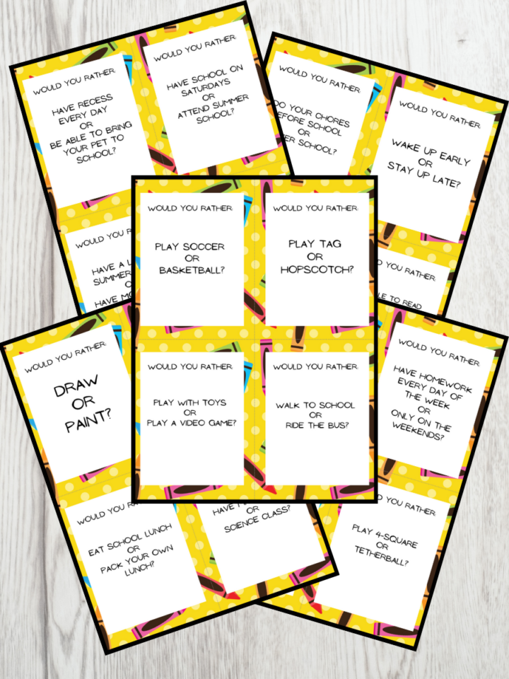 Would You Rather Questions For Students Printable Game