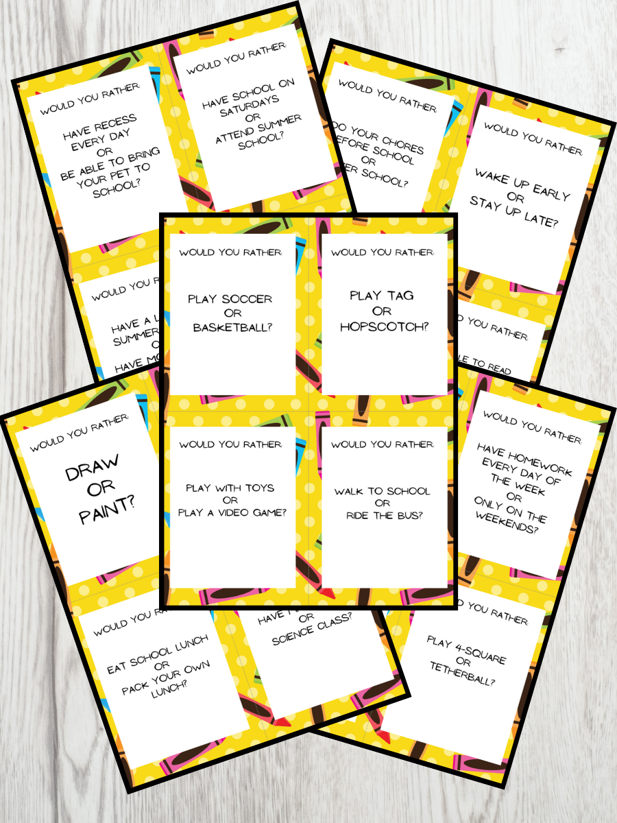 Would You Rather Questions for Students Printable Game