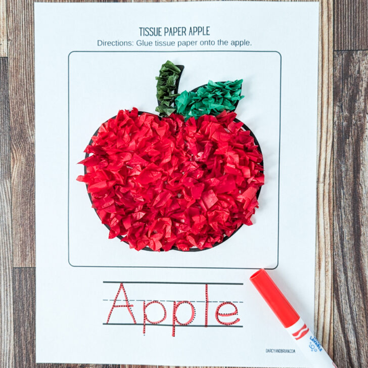 Easy Tissue Paper Apple Craft for Preschoolers | Free Template