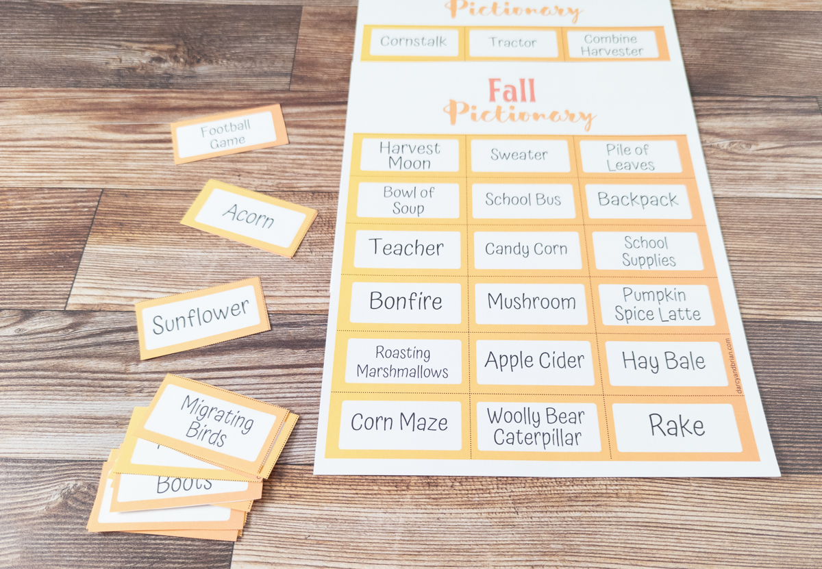 Printable Fall Pictionary Words | Fun Drawing Game for Kids