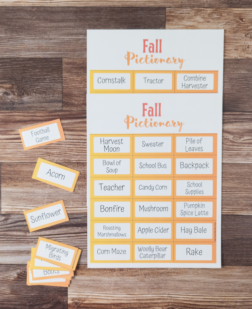 Printable Fall Pictionary Words | Fun Drawing Game for Kids
