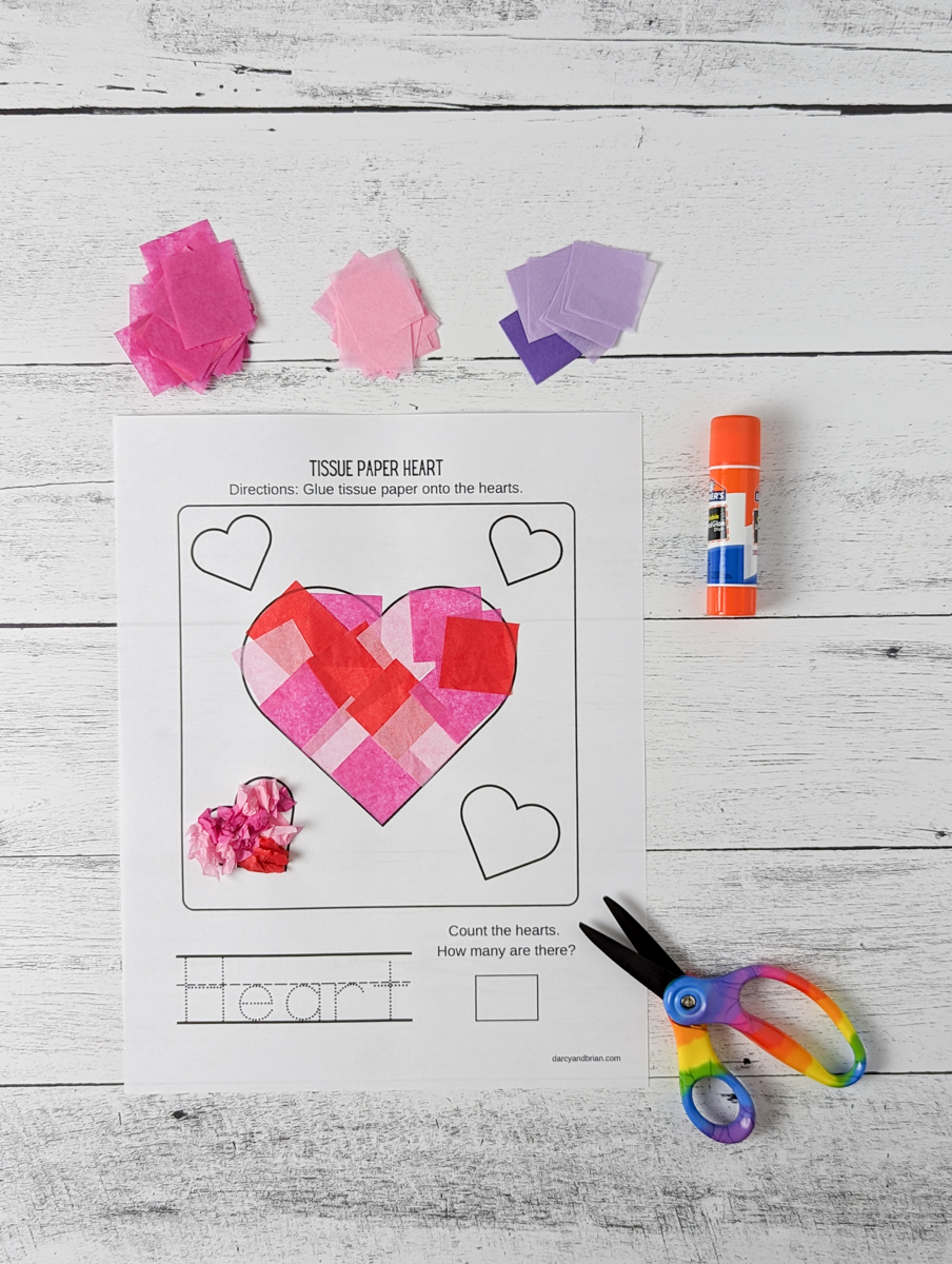 Tissue Paper Heart Craft | Free Printable Template