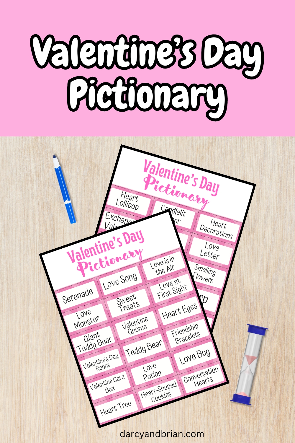 Valentine's Day Pictionary Word List | Fun Printable Game for Kids