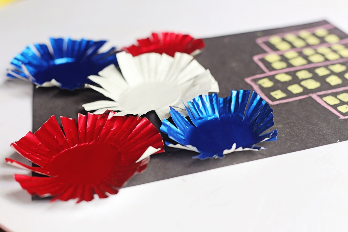 Cupcake Liner Fireworks Craft for Kids - 4th of July Fun