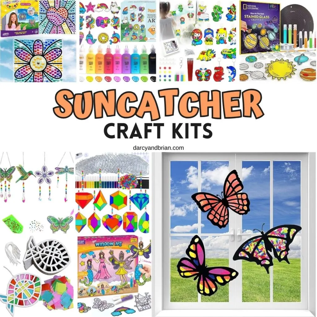 collage of several different suncatcher craft sets featured in our gift guide.