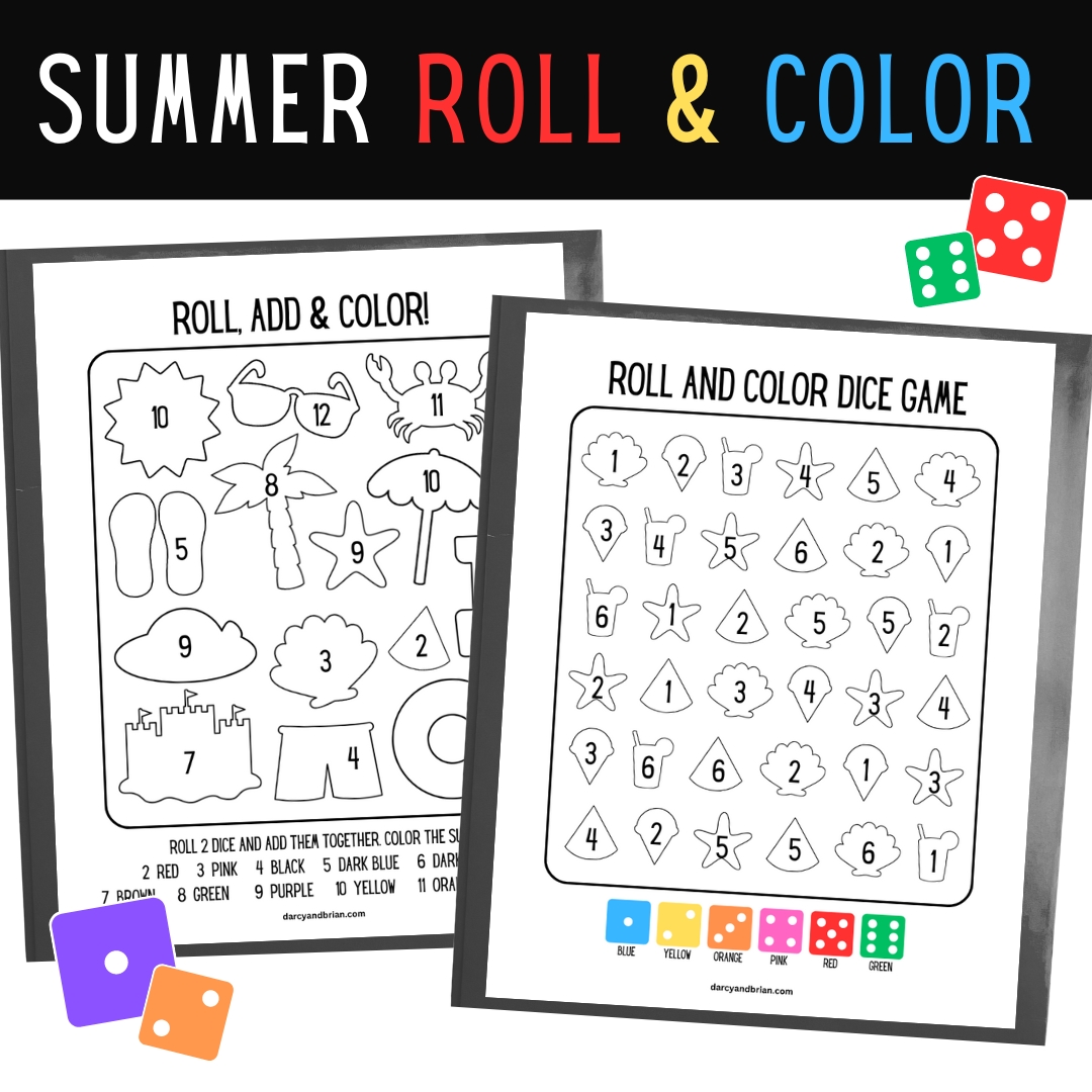 Summer Roll and Color Printable Game for Preschoolers