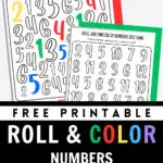 Preview of two pages of roll and color numbers game. One has a few colored numbers on it.