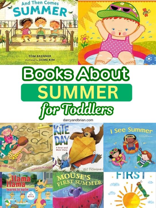 Collage of several summer picture books that are great choices to read with toddlers.