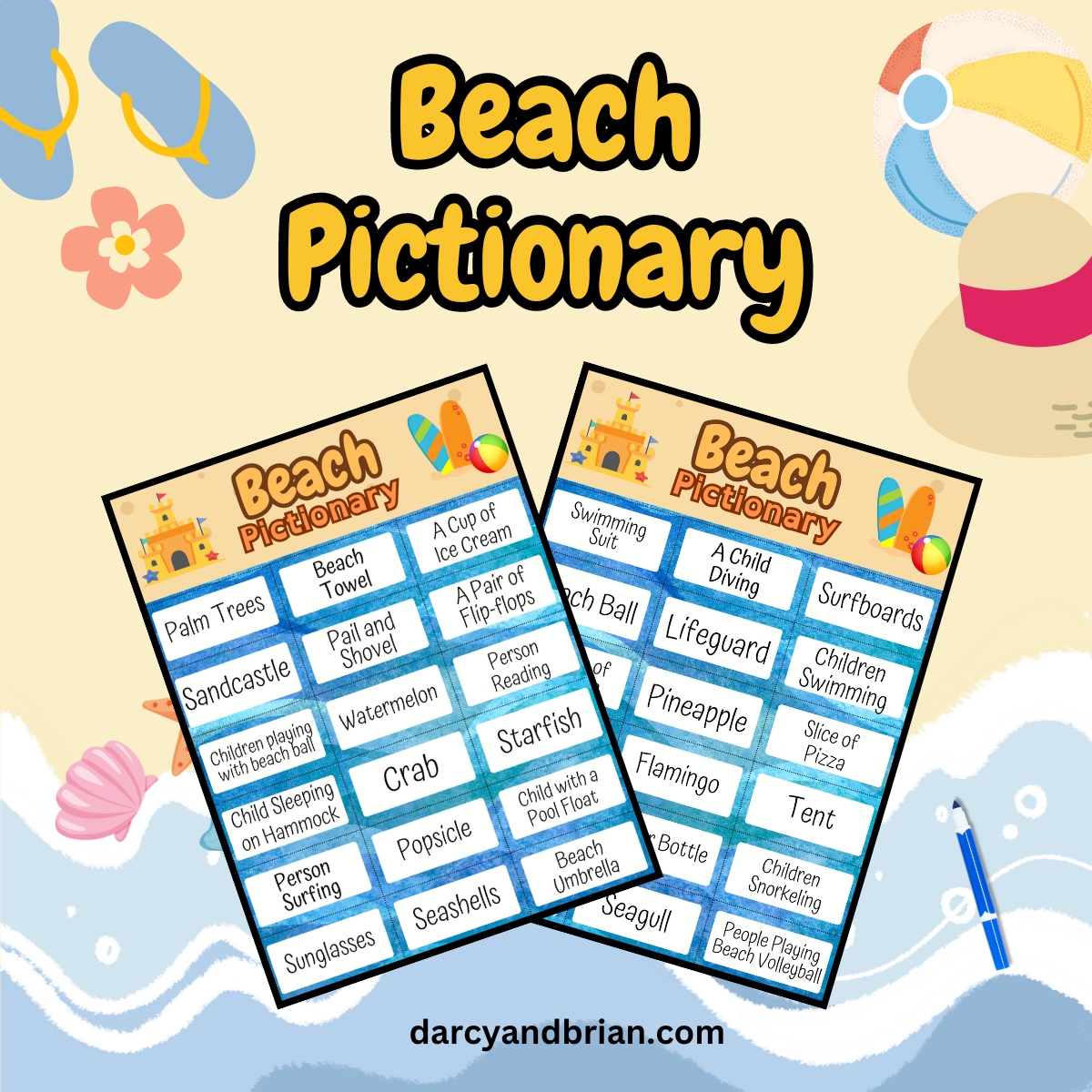 Beach Pictionary: Fun & Engaging Printable Game for Kids