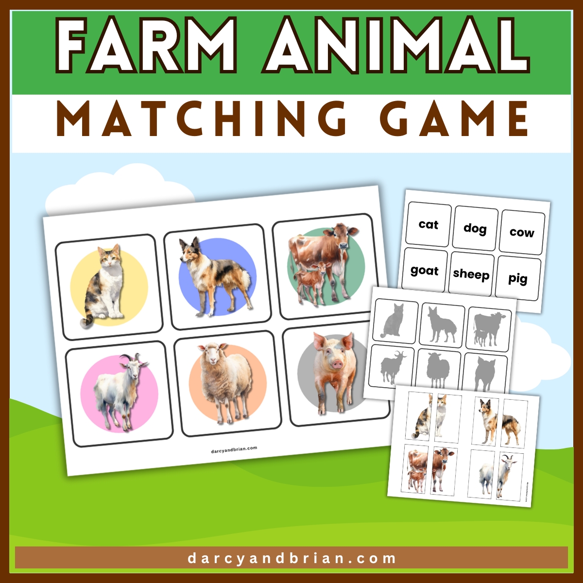 Farm Animal Matching Game Printable for Kids