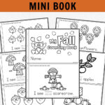 Mockup showing several fall counting books on white background. White and black text says Free Printable Fall Counting Mini Book.