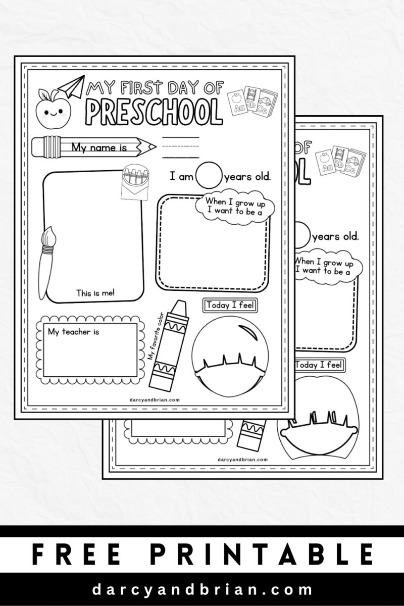 Free Printable My First Day of Preschool Worksheet