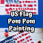 Two completed American flags painted using craft pom poms.