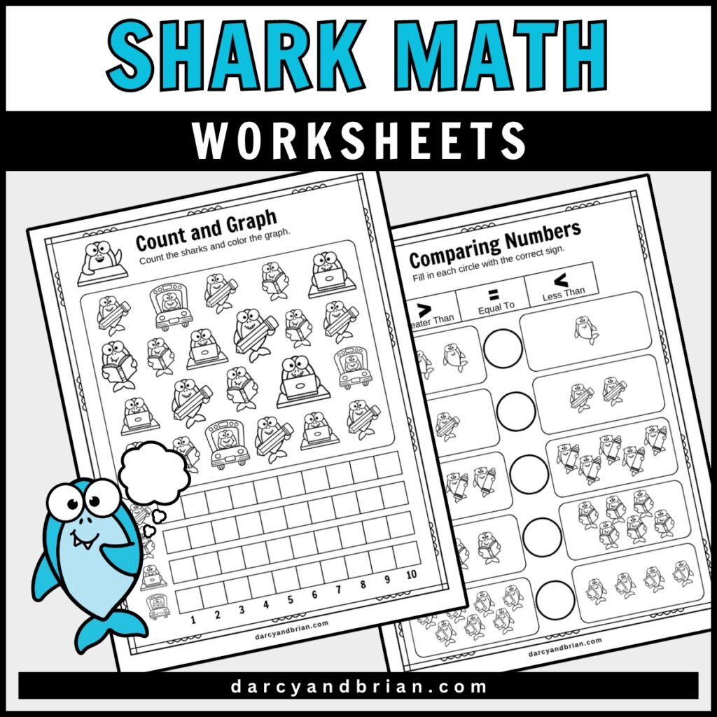 Count and graph of sharks at school page and comparing numbers page overlapping each other.