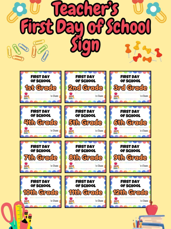 Mockup with printable grade level signs for teachers first day.