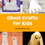 Collage of four different types of ghost-themed craft ideas. Middle has the post title in white text on an orange background.