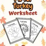 Worksheets with three pages placed in a Thanksgiving-themed background with some leaves and turkey design.