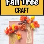 Two completed fall tree crafts made with construction paper and tissue paper.