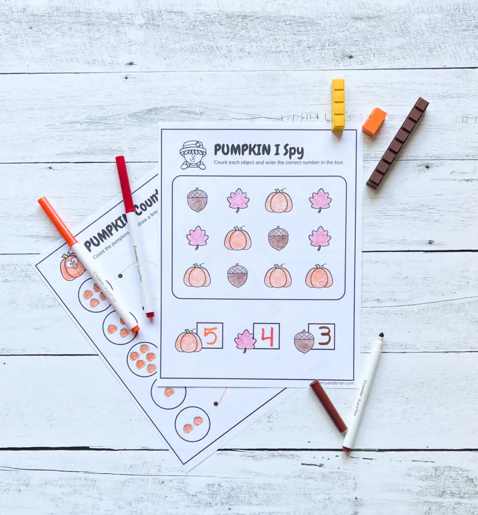 Completed I Spy and count pumpkin worksheet.