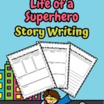 It has three pages of printables placed in a blue background with Superhero designs.