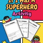 Three pages of Superhero Activity with a Superhero boy and girl design placed in a colorful background.