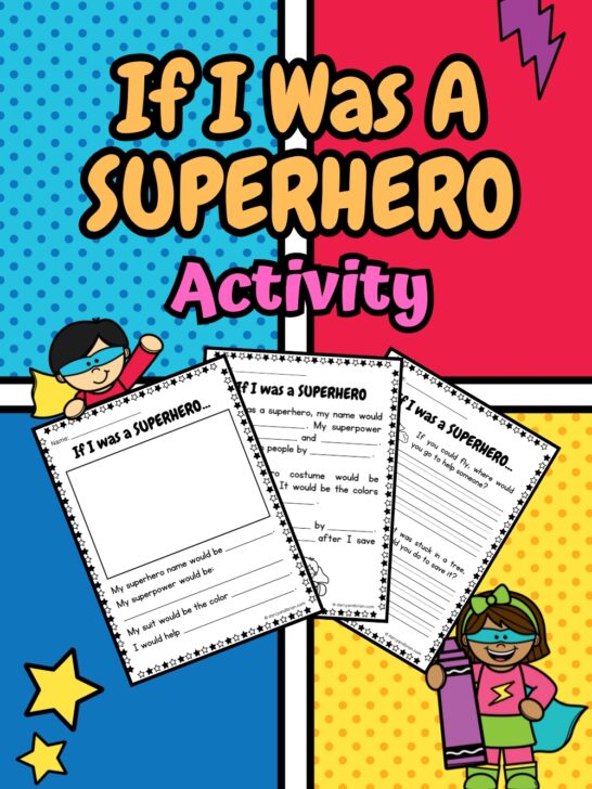 Three pages of Superhero Activity with a Superhero boy and girl design placed in a colorful background.