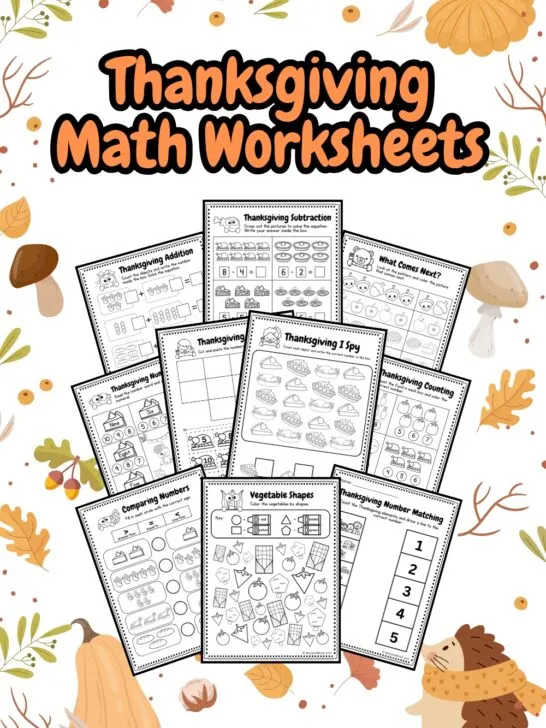 These contains 10 pages of Math worksheet for Thanksgiving holiday with some leaves designs in a light background.