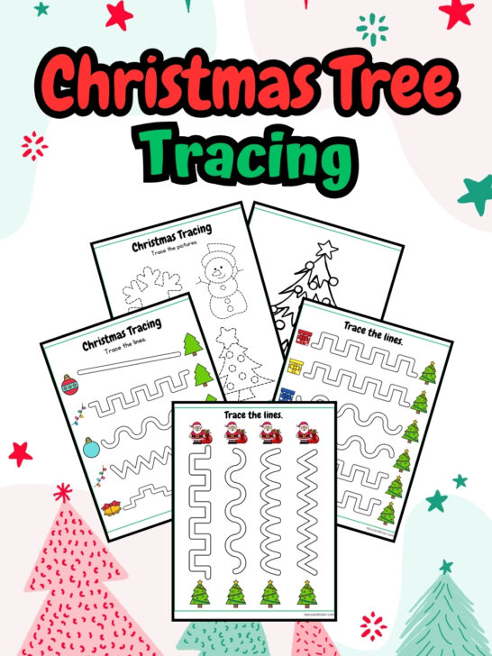 It has 5 pages of tracing activities on the cover page with some Christmas-themed decoration on its background.