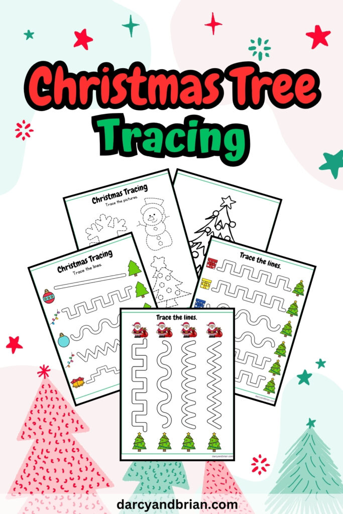 It has 5 pages of tracing activities on the cover page with some Christmas-themed decoration on its background.