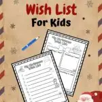 Two pages of worksheets where kids can write their Wish list for Christmas place in an envelop like background.